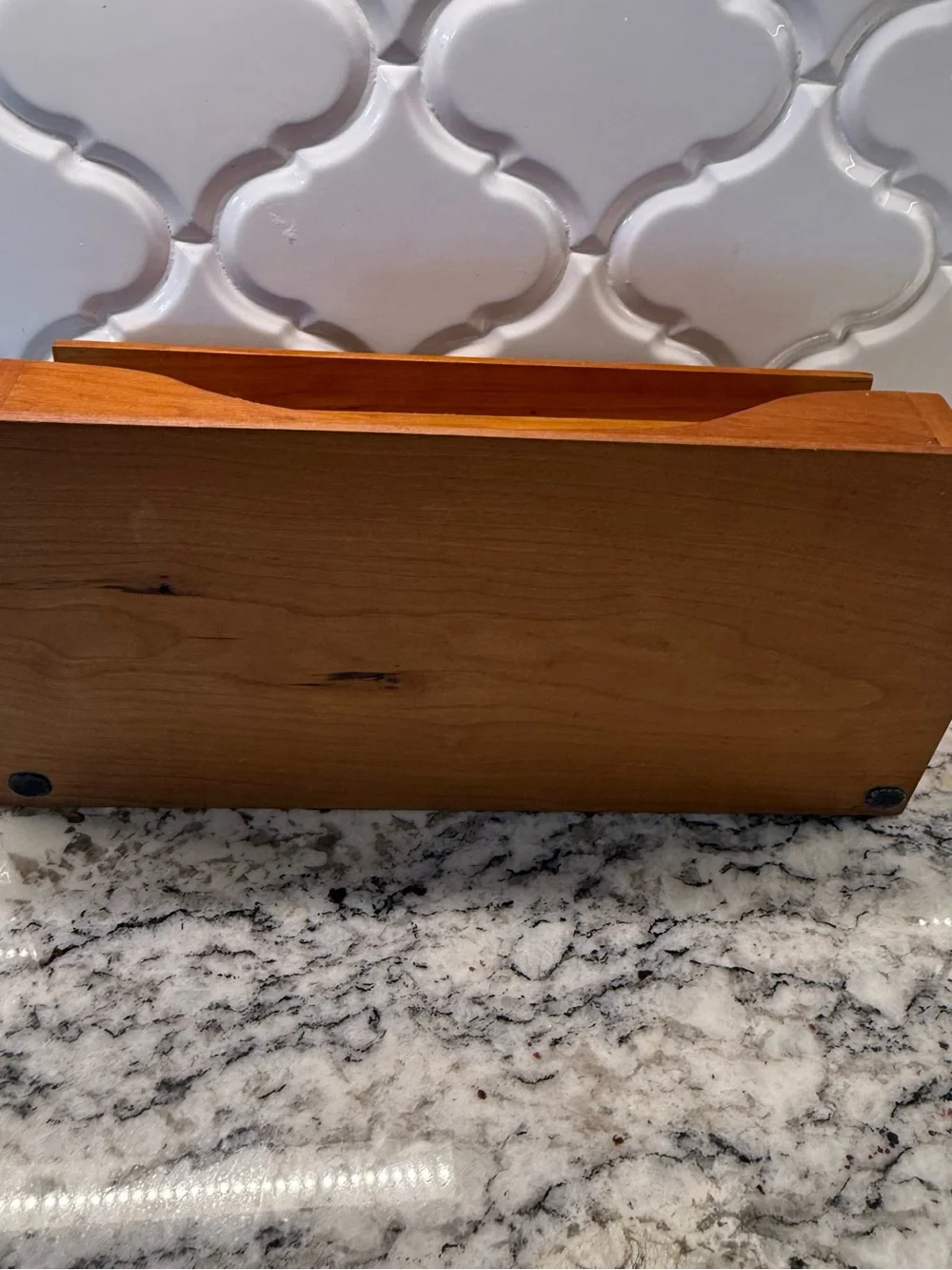 Vintage Wooden Desk Organizer Mail Sorter Letter Holder Hinged Lid Slanted Box